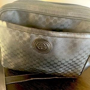 Vintage 1970s Gucci Canvas Handbag Black monogrammed GG Authentic